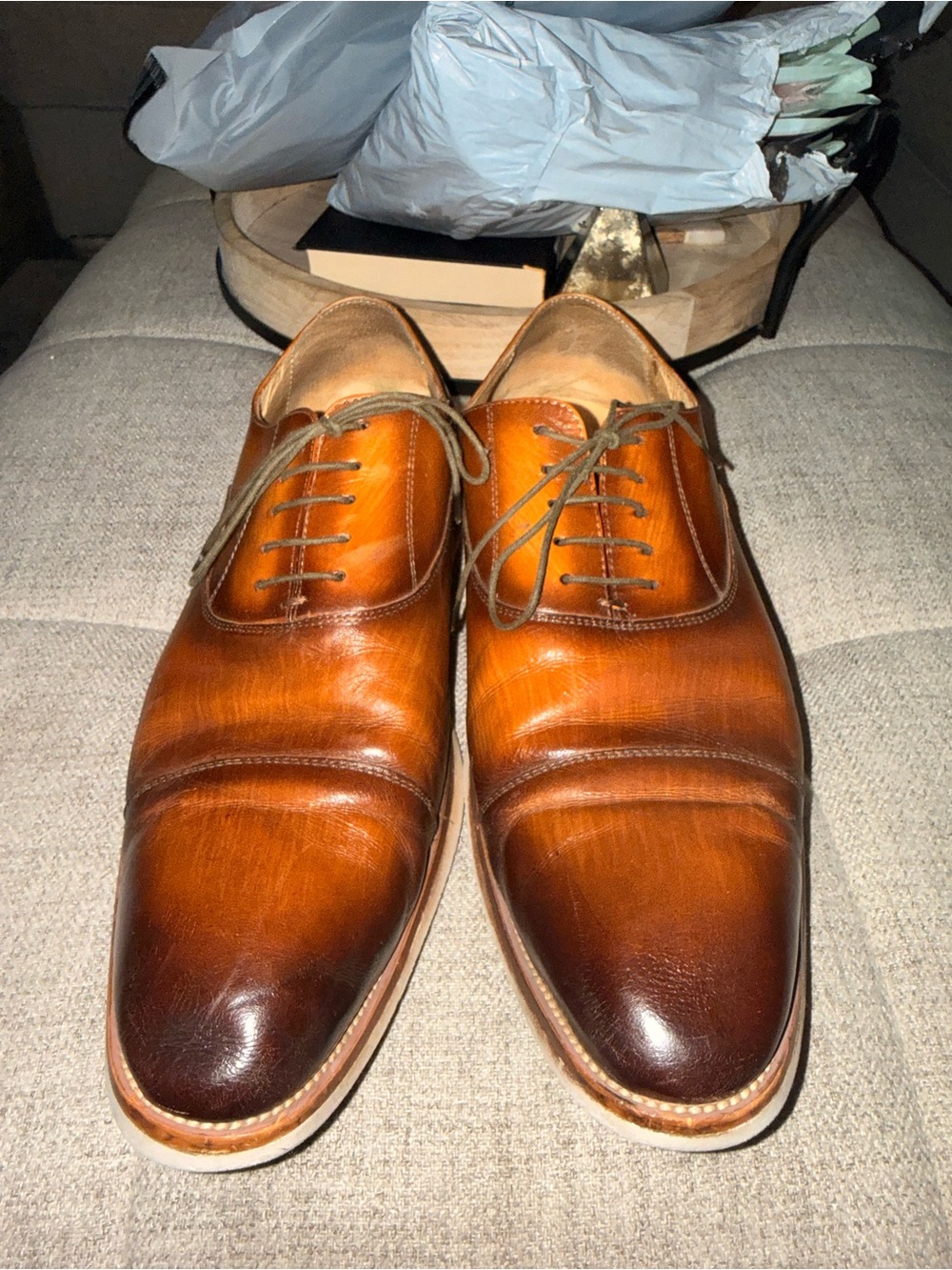 Carrucci Men’s Brown Leather Cap Toe Oxford Dress Shoes Size 13 EU 46 - Picture 2 of 8